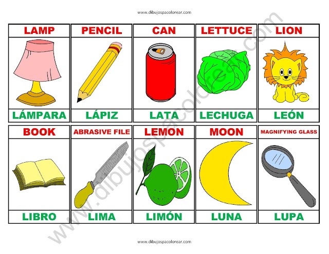 Memorama a color Español - Ingles de la letra L