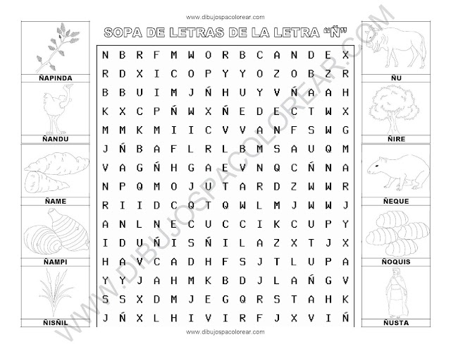 Sopa de letras de la letra Ñ