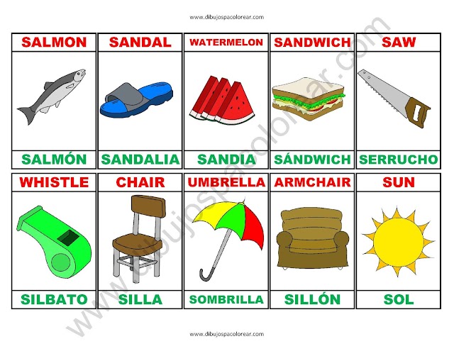 Memorama a color Español - Ingles de la letra S