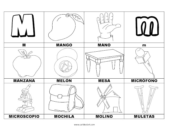 Dibujos para colorear: Palabras con M