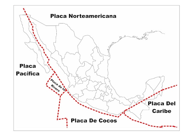 Mapa de México Placas Tectónicas Para colorear