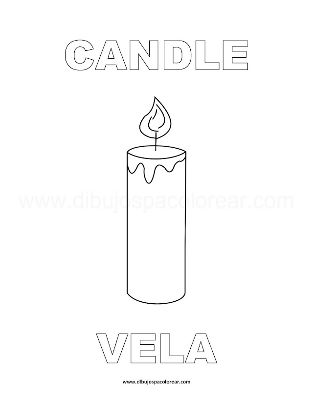 Dibujos Inglés - Español con V: Vela - Candle