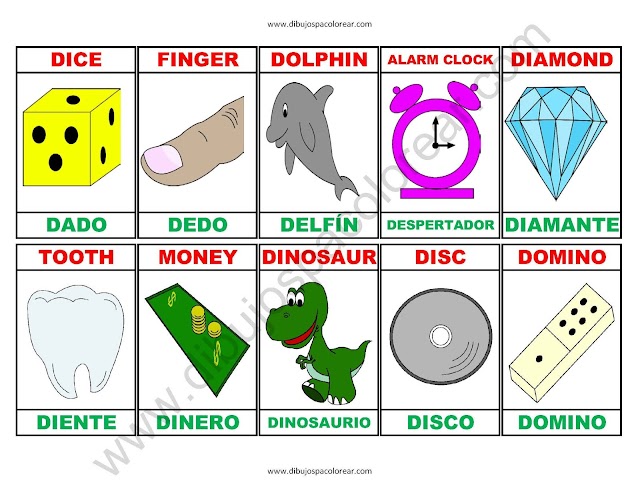 Memorama a color Español - Ingles de la letra D