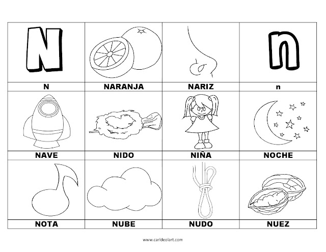 Dibujos para colorear: Palabras con N