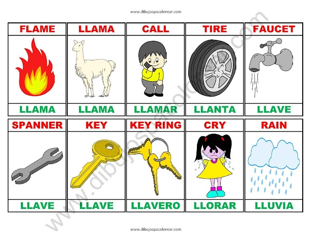 Memorama a color Español - Ingles de la letra Ll