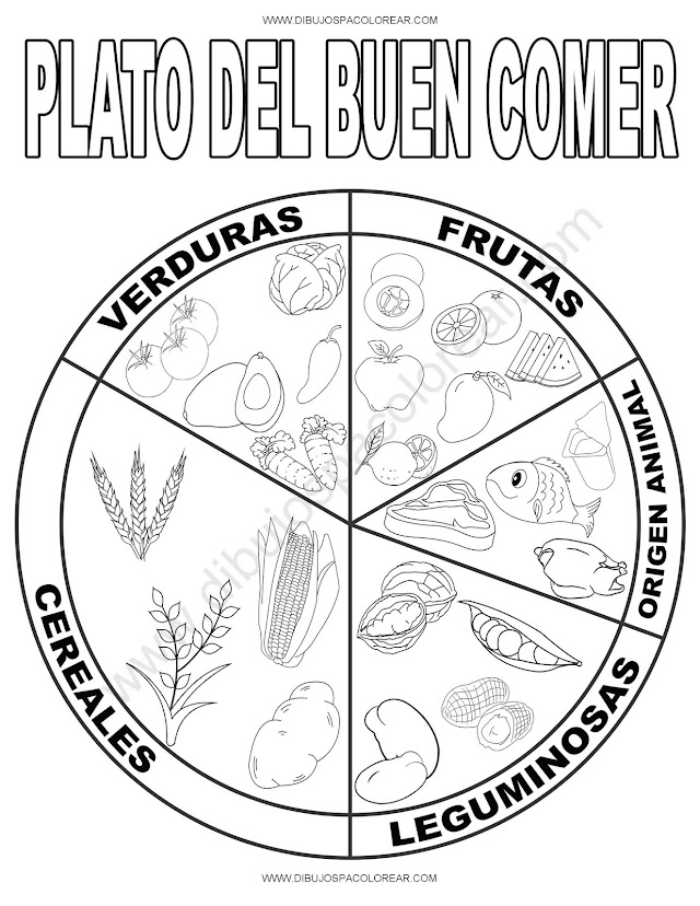 El plato del buen comer para colorear