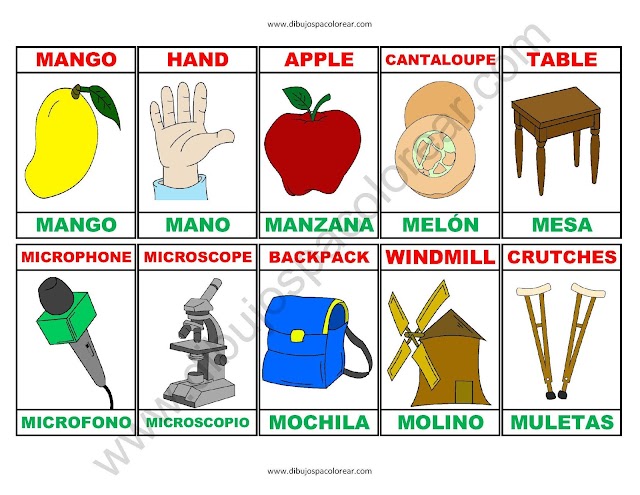 Memorama a color Español - Ingles de la letra M