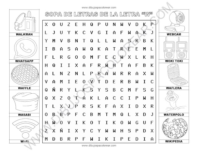Sopa de letras de la letra W