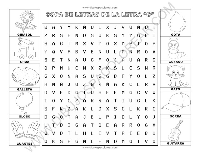 Sopa de letras de la letra G