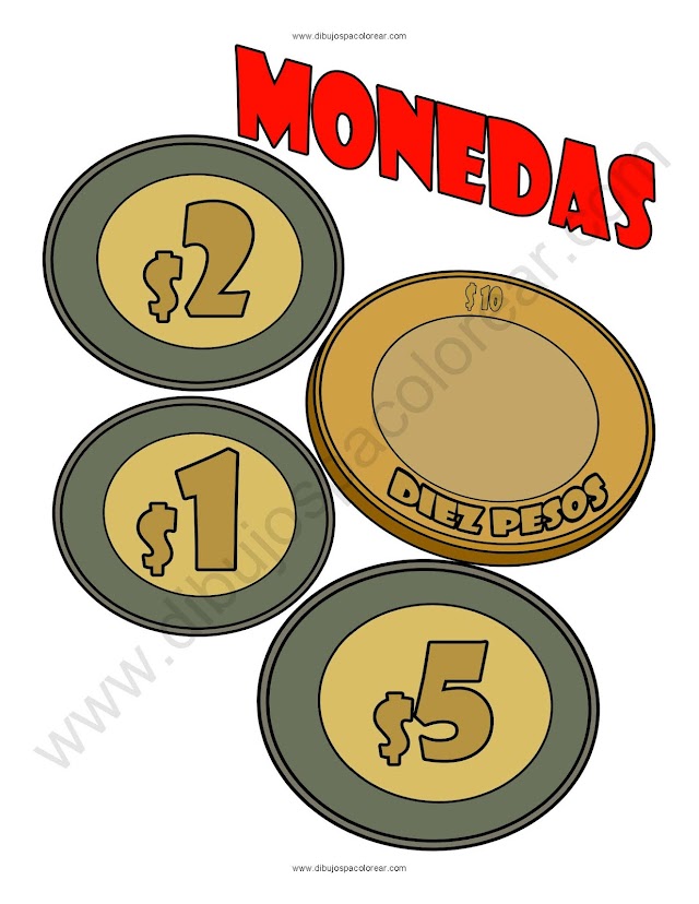 Monedas dibujo a color y para colorear