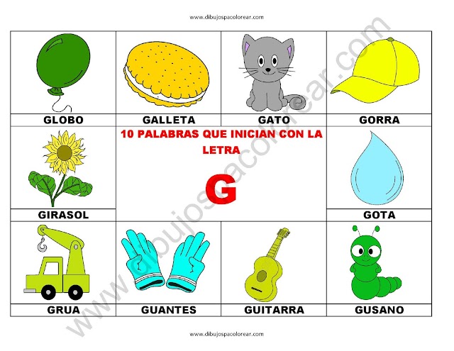 10 palabras u objetos que inician con la letra G